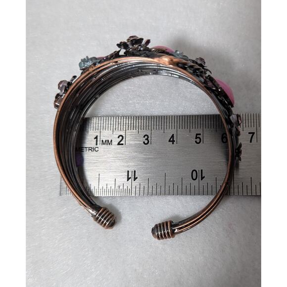 Cuff bracelet S/M pink cabochons Ename,l rhinestones see photos for measurements - Picture 10 of 13